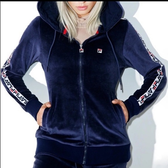 Fila Pants - Fila Marybeth Navy Blue Velvet Velour Track suit